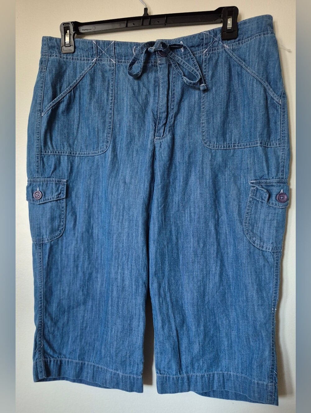 Gloria Vanderbilt women's lightweight denim Maya  cargo capri pants 14